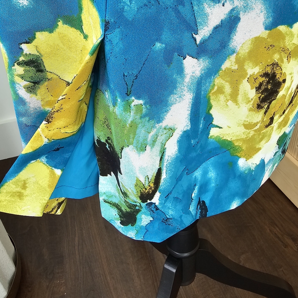 JONES NEW YORK Size 6 Women's Blue‎ And Yellow Floral Sleeveless Midi Dress - Picture 7 of 8